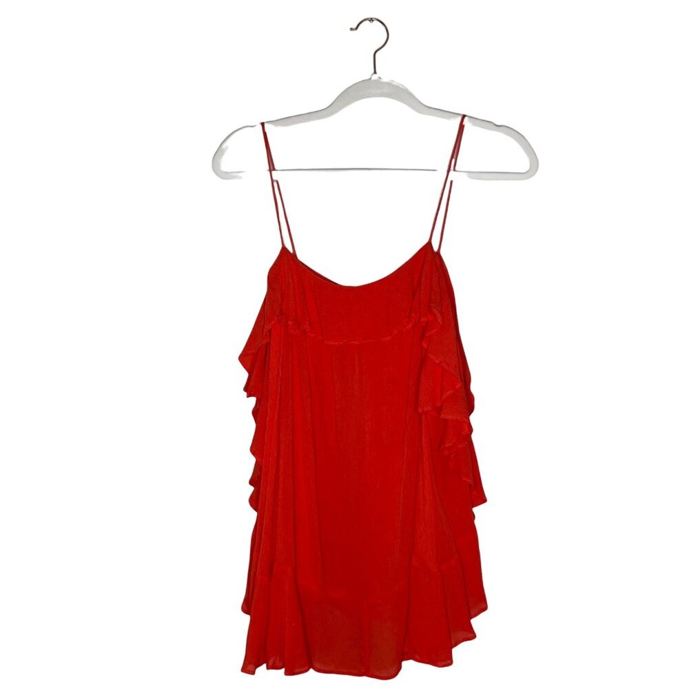 Free People Cascades Ruffle Cami Size XS Coral Red Orange Flowy - Picture 2 of 9